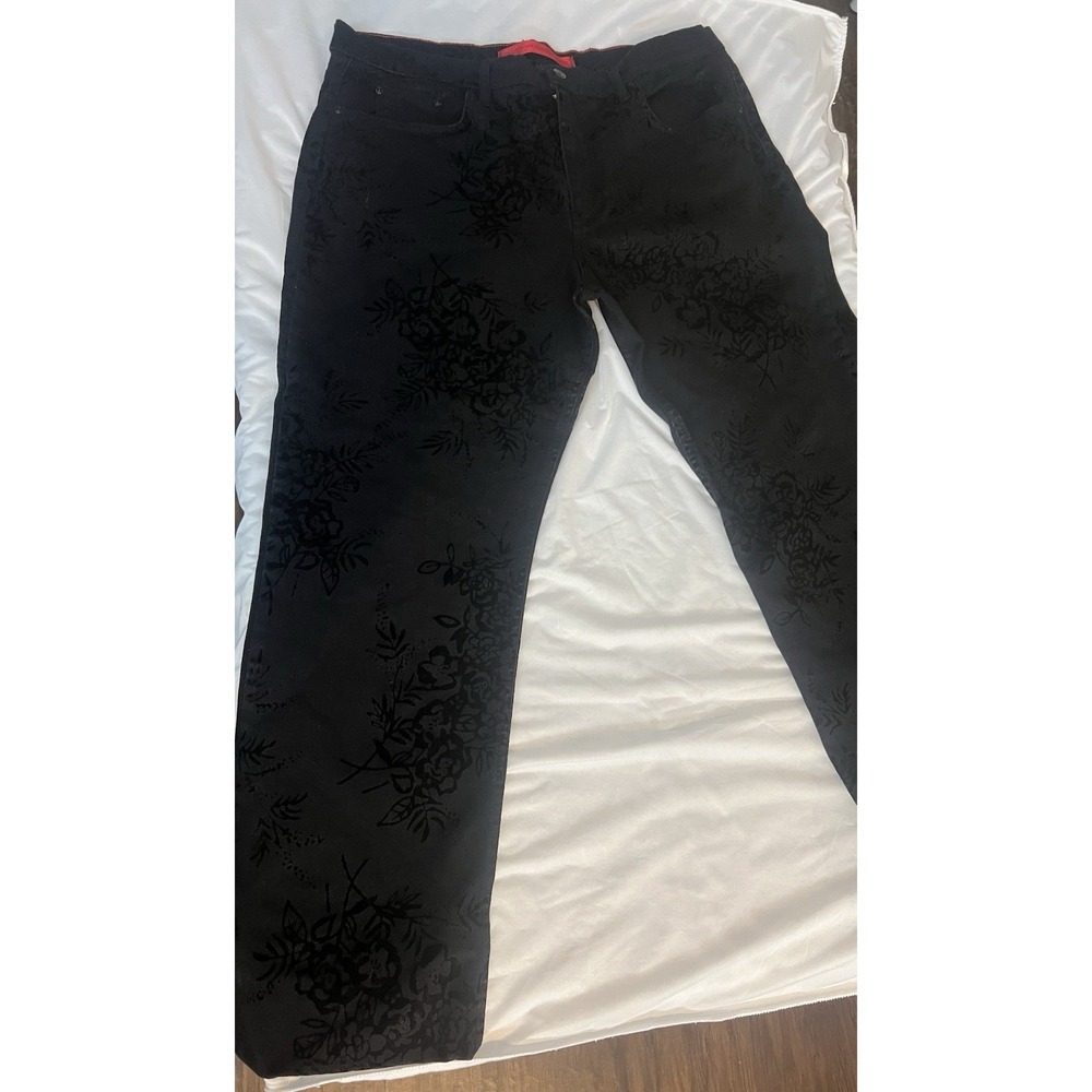 Gloria Vanderbilt Women's Black Jeans with Velvet Flowers Size 18 Cotton Blend